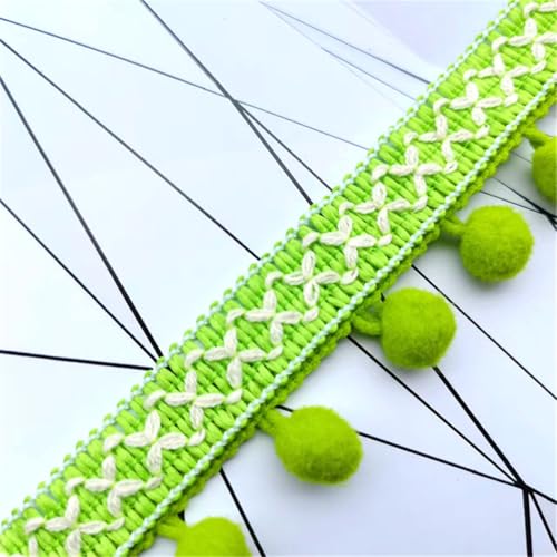 2 Yards Pompon-Borte - Pompoms Bänder zum Nähen, Quaste Trim Band Bommelborte Pomponband Fransenborte Dekoborte Mit Bommeln Bälle Zierband Für Zuhause Vorhang Kissen Kleidung DIY (Grün) von TKSJROL