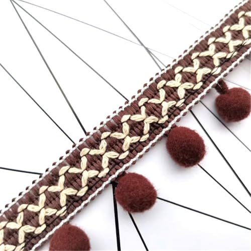 2 Yards Pompon-Borte - Pompoms Bänder zum Nähen, Quaste Trim Band Bommelborte Pomponband Fransenborte Dekoborte Mit Bommeln Bälle Zierband Für Zuhause Vorhang Kissen Kleidung DIY (Kaffee) von TKSJROL