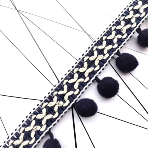 2 Yards Pompon-Borte - Pompoms Bänder zum Nähen, Quaste Trim Band Bommelborte Pomponband Fransenborte Dekoborte Mit Bommeln Bälle Zierband Für Zuhause Vorhang Kissen Kleidung DIY (Marineblau) von TKSJROL