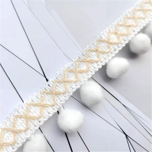 2 Yards Pompon-Borte - Pompoms Bänder zum Nähen, Quaste Trim Band Bommelborte Pomponband Fransenborte Dekoborte Mit Bommeln Bälle Zierband Für Zuhause Vorhang Kissen Kleidung DIY (Weiß) von TKSJROL