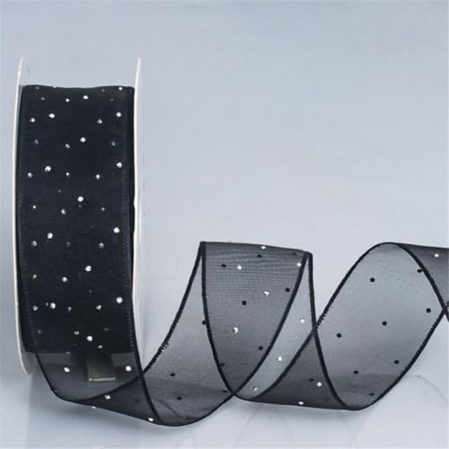 20 Yard Geschenkband 4cm – Glitzer Chiffonband mit Schneegarn, Schleifenbänder, Tüllband, Dekoband, Seidenband, Transparentes Organza Band für Hochzeit, Feiern & Verpackung (Schwarz) von TKSJROL