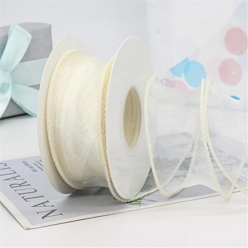 20 Yard Satinband 4cm – Chiffonband, Organzaband, Tüllband, Bandset, Seidenband, Schleifenband, Geschenk Band, Ribbon für Geschenkverpackungen, Hochzeit & DIY Dekoration (Warmweiß) von TKSJROL
