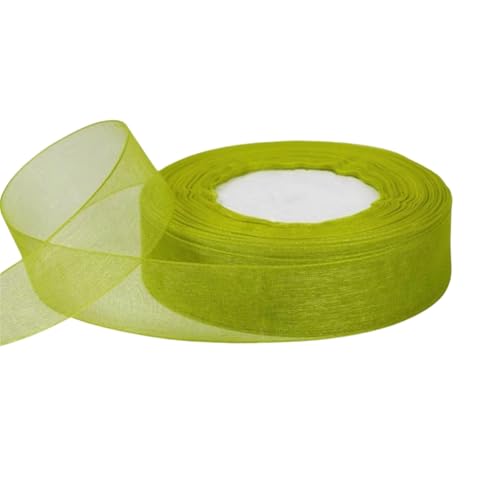 200 Yard Chiffonband – Vielseitiges Stoffband als Dekoband, Tüllband, Satinband, Organza Band, Seidenband, Geschenk Band, für Nähen, Basteln, Verpacken & Organza Handwerk (25 mm, Apfelgrün) von TKSJROL