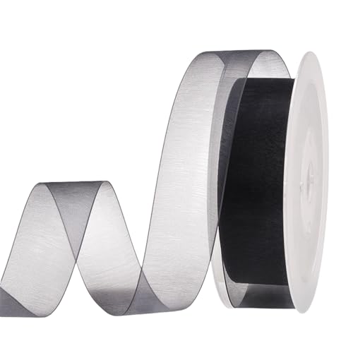 200 Yard Organza Handwerk Band – Chiffon-Band für Hochzeit Deko, Tischdeko, Seidenband & Stoffborte für Einladungskarten, Geschenkverpackung, DIY Schleifen, Scrapbooking (13 mm, Schwarz) von TKSJROL