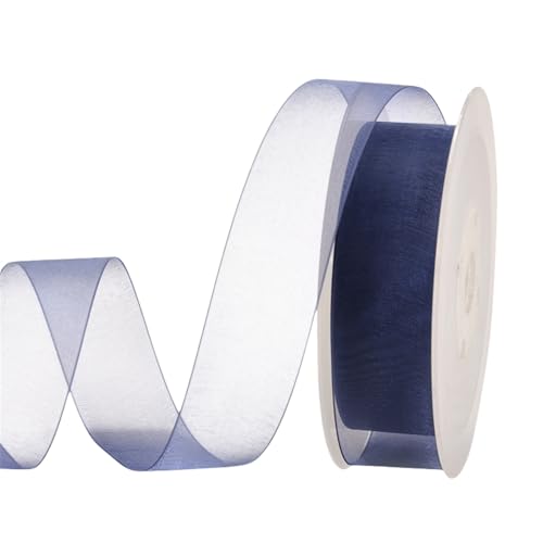 200 Yard Organza Handwerk Band – Chiffon-Band für Hochzeit Deko, Tischdeko, Seidenband & Stoffborte für Einladungskarten, Geschenkverpackung, DIY Schleifen, Scrapbooking (25 mm, Marineblau) von TKSJROL
