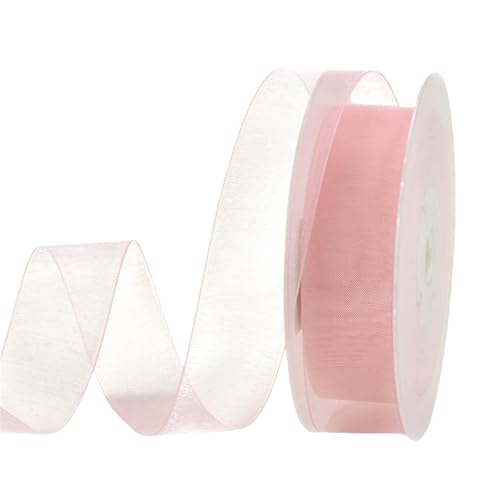 200 Yard Organza Handwerk Band – Chiffon-Band für Hochzeit Dekoration, Tischdeko, Seidenband & Stoffborte für Einladungskarten, Geschenkverpackung, DIY Schleifen, Scrapbooking (9 mm, Rosa) von TKSJROL