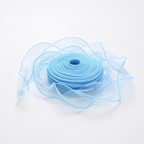 200 Yard Satinband 4 cm – Elegante Chiffonband, Tüllband, Organza Band, Seidenband, Dekoband, Schleifenband, Geschenkband, Bandset für Hochzeit & Geschenkverpackung (Himmelblau) von TKSJROL