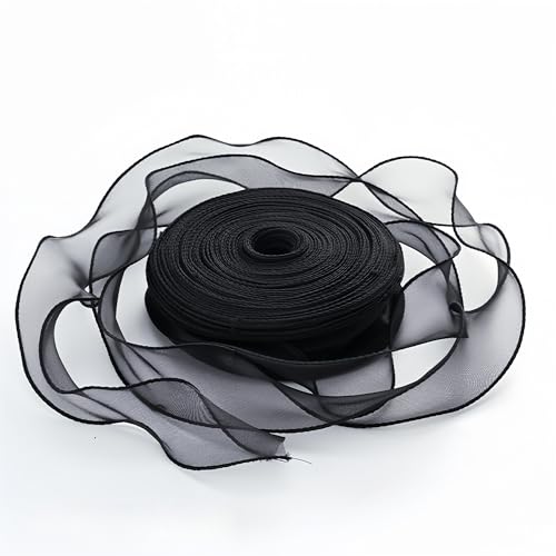 200 Yard Satinband 4 cm – Elegante Chiffonband, Tüllband, Organza Band, Seidenband, Dekoband, Schleifenband, Geschenkband, Bandset für Hochzeit & Geschenkverpackung (Schwarz) von TKSJROL