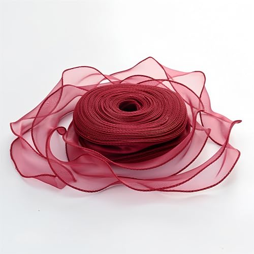 200 Yard Satinband 4 cm – Elegante Chiffonband, Tüllband, Organza Band, Seidenband, Dekoband, Schleifenband, Geschenkband, Bandset für Hochzeit & Geschenkverpackung (Weinrot) von TKSJROL