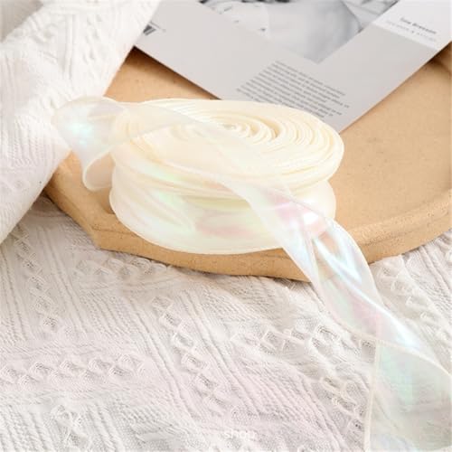 200 Yard Schimmerndes Tüllband 4cm – Chiffonband, Seidenband, Satinband, Organzaband, Bandset, Geschenkverpackung Band, Ribbon für DIY, Scrapbooking, Dekoration & Geschenkideen (Cremeweiß) von TKSJROL