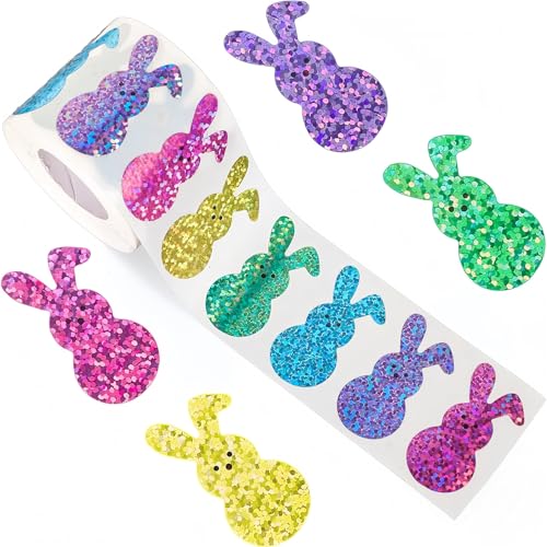 2000 Stück Osterhasen Aufkleber 38 mm Runde Ostersticker Glitzer Ostern Sticker Bunt Ostern Dekoration Aufkleber Ostern für Osterkarte Geschenke Osterdeko Etiketten Selbstklebend Deko (A) von TKSJROL