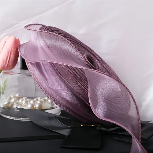 225 Meter Organzaband 4 cm – Seidenband, Chiffonband, Satinband, Tüllband, Geschenkverpackung, Dekoband, Schleifenband, Bandset, Geschenkband für DIY & kreative Projekte (Altmauve) von TKSJROL