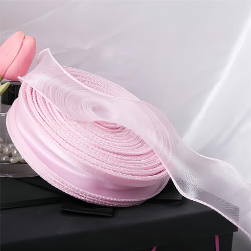 225 Meter Organzaband 4 cm – Seidenband, Chiffonband, Satinband, Tüllband, Geschenkverpackung, Dekoband, Schleifenband, Bandset, Geschenkband für DIY & kreative Projekte (Antikrosa) von TKSJROL