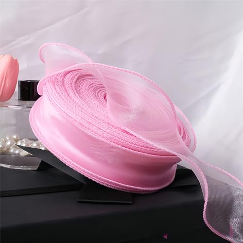 225 Meter Organzaband 4 cm – Seidenband, Chiffonband, Satinband, Tüllband, Geschenkverpackung, Dekoband, Schleifenband, Bandset, Geschenkband für DIY & kreative Projekte (Hellrosa) von TKSJROL