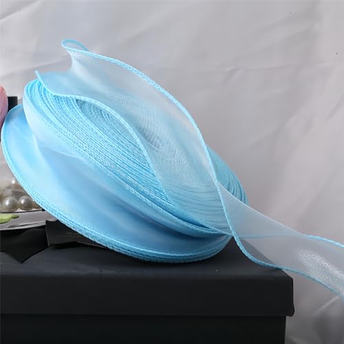 225 Meter Organzaband 4 cm – Seidenband, Chiffonband, Satinband, Tüllband, Geschenkverpackung, Dekoband, Schleifenband, Bandset, Geschenkband für DIY & kreative Projekte (Himmelblau) von TKSJROL