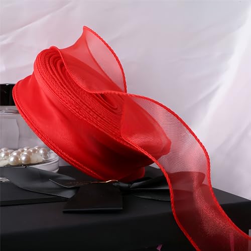 225 Meter Organzaband 4 cm – Seidenband, Chiffonband, Satinband, Tüllband, Geschenkverpackung, Dekoband, Schleifenband, Bandset, Geschenkband für DIY & kreative Projekte (Rot) von TKSJROL