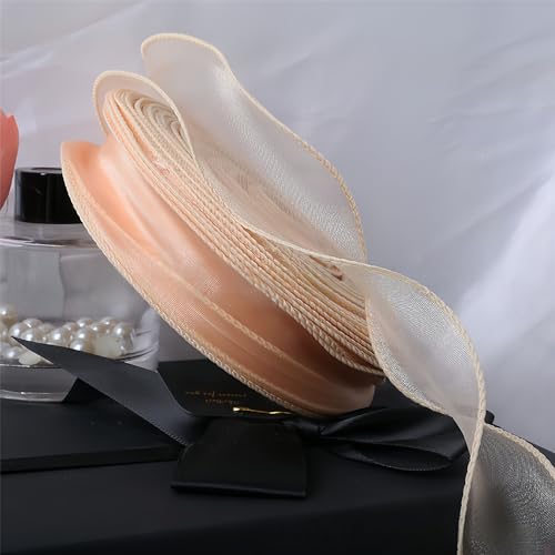 225 Meter Organzaband 4 cm – Seidenband, Chiffonband, Satinband, Tüllband, Geschenkverpackung, Dekoband, Schleifenband, Bandset, Geschenkband für DIY & kreative Projekte (Weiches Gold) von TKSJROL