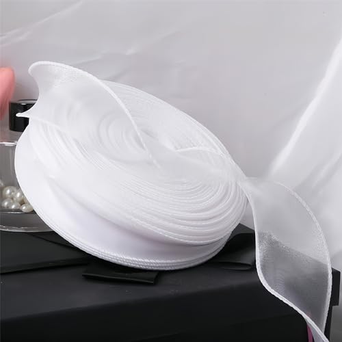 225 Meter Organzaband 4 cm – Seidenband, Chiffonband, Satinband, Tüllband, Geschenkverpackung, Dekoband, Schleifenband, Bandset, Geschenkband für DIY & kreative Projekte (Weiß) von TKSJROL