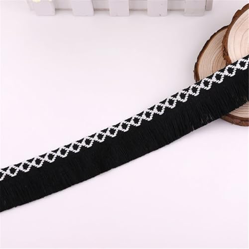 25 Yards Fransenborte - 34 mm Fransenband Dekoborte Textilborte Lace Ribbon StoffbordüRe DIY Spitzenborte Quastenborte Vintage Stoffband Quasten Trim Quastenband zum Nähen (Schwarz) von TKSJROL