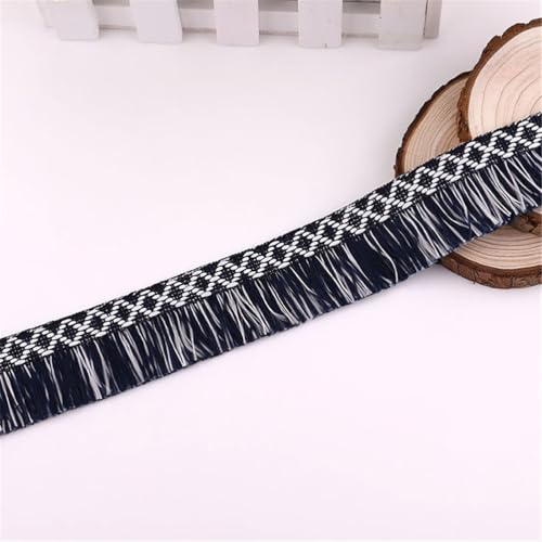 25 Yards Fransenborte - 34 mm Fransenband StoffbordüRe DIY Spitzenborte Quastenborte Dekoborte Lace Ribbon Textilborte Vintage Quasten Trim Quastenband Stoffband zum Nähen (Marineblau + Weiß) von TKSJROL