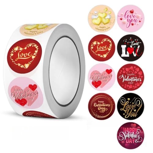 2500 Stück Valentinstag Etiketten Set – Selbstklebende Deko Sticker, Siegel Etiketten, Geschenkaufkleber, Paket Label und Sticker für romantische Geschenkverpackungen (I, 25mm) von TKSJROL