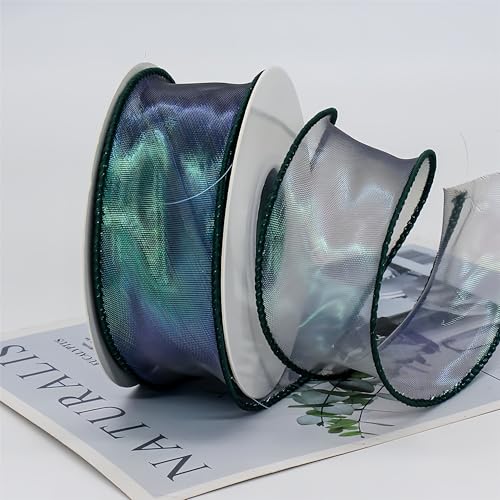 27 Meter Glänzendes Organzaband 4cm – Satinband, Seidenband, Chiffonband, Geschenk Band, Schleifenband, Geschenkverpackung Band, Tüllband, Ribbon für Weihnachten & festliche (Dunkelgrün) von TKSJROL