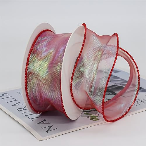 27 Meter Glänzendes Organzaband 4cm – Satinband, Seidenband, Chiffonband, Geschenk Band, Schleifenband, Geschenkverpackung Band, Tüllband, Ribbon für Weihnachten & festliche Anlässe (Rot) von TKSJROL