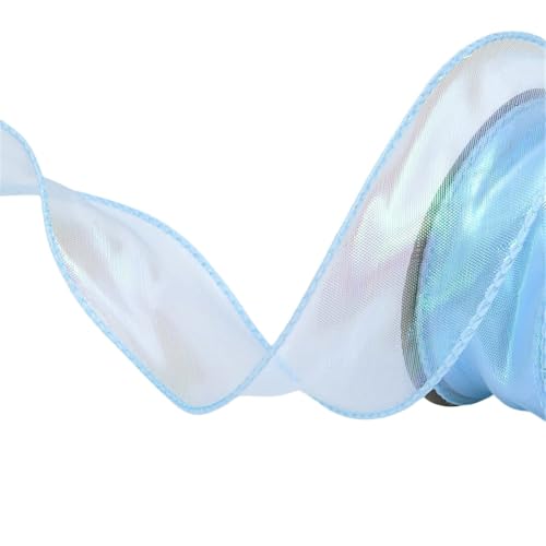 27 Meter Schleifenband 4cm – Farbwechselndes Chiffonband, Satinband, Seidenband, Geschenkverpackung Band, Tüllband, Organzaband, Ribbon für kreative Dekoration (Himmelblau) von TKSJROL