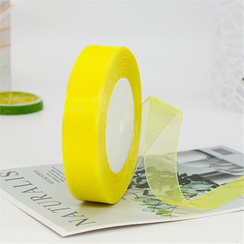 270 Meter Chiffon Geschenkband 2cm – Transparentes Organza Schleifenband Tüll Seidenband für Geschenkverpackung, Geburtstage, Weihnachten, DIY Dekoration, Torten, Handwerk (Zitronengelb) von TKSJROL