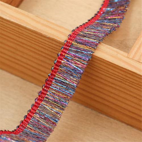 3 Meter Fransenborte - 15 mm Fransenband Glitzer Zierspitze Quastenborte Textilborte Dekoband StoffbordüRe Lace Ribbon Vintage Quasten Trim Stoffband Quastenband zum Nähen und Dekor (Bunt) von TKSJROL
