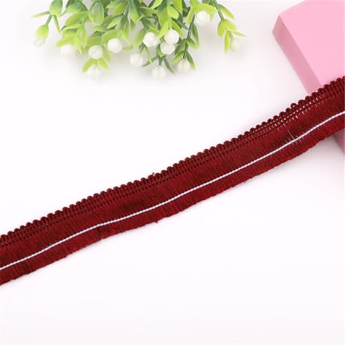 3 Meter Fransenborte - 2 cm Fransenband StoffbordüRe Dekoborte Textilborte Lace Ribbon DIY Spitzenborte Quastenborte Vintage Quasten Trim Quastenband Stoffband zum Nähen (14_Weinrot) von TKSJROL