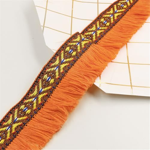 3 Meter Fransenborte - 4 cm Fransenband DIY Spitzenborte Quastenborte Dekoband Lace Ribbon TextilbordüRe StoffbordüRe Vintage Quasten Trim Stoffband Quastenband zum Nähen und Dekor (Orange) von TKSJROL