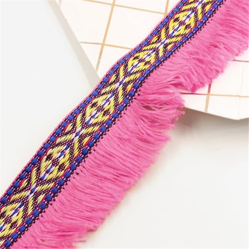 3 Meter Fransenborte - 4 cm Fransenband DIY Spitzenborte Quastenborte Dekoband Lace Ribbon TextilbordüRe StoffbordüRe Vintage Stoffband Quastenband Quasten Trim zum Nähen und Dekor (Rosenrot) von TKSJROL