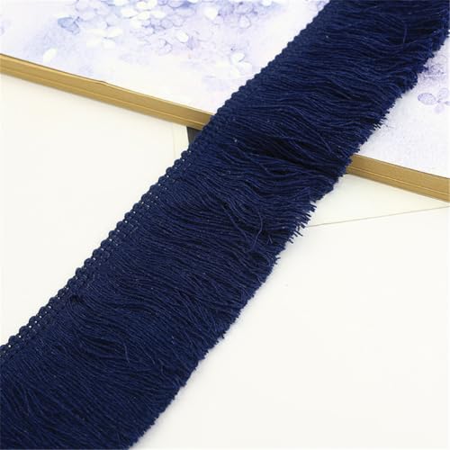 3 Meter Fransenborte - 5 cm Fransenband DIY Quastenborte Dekoband StoffbordüRe Lace Ribbon Textilborte Vintage Quasten Trim Stoffband Quastenband zum Nähen und Dekorieren (Marineblau) von TKSJROL