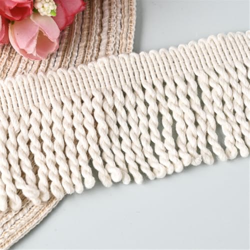 3 Meter Fransenborte - 55 mm Stoff Quasten Borten Fransenbesatz Spitzenbesatz Fransen Trim Posamentenborte Boho Schnittfranse Spitzenband Decorative Tassels für Vorhang Sofa Kleidung (Weiß) von TKSJROL
