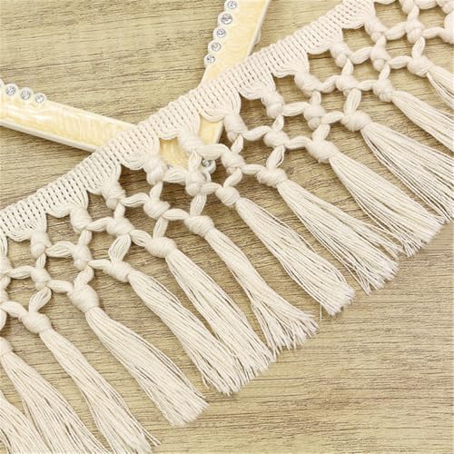 3 Yards Fransenborte - 11 cm Fransenband Lace Ribbon TextilbordüRe DIY Quastenborte Dekoband StoffbordüRe Vintage Stoffband Quastenband Quasten Trim zum Nähen (Dreifacher Knoten – Creme) von TKSJROL