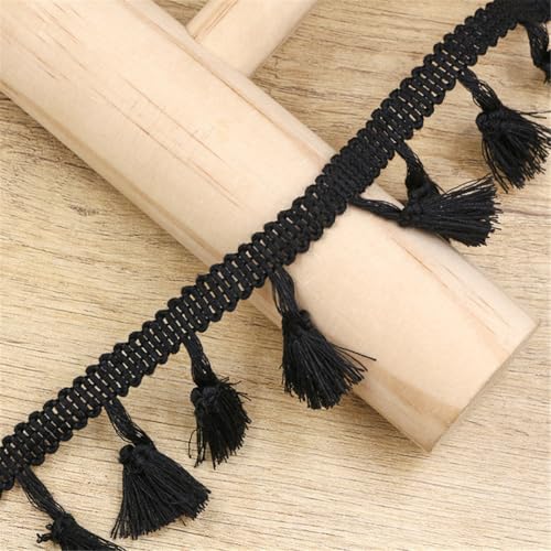 3 Yards Fransenborte - 43 mm Fransenband Textilborte StoffbordüRe Lace Ribbon DIY Spitzenborte Quastenborte Dekoband Vintage Quastenband Stoffband Quasten Trim zum Nähen und Dekor (Schwarz) von TKSJROL