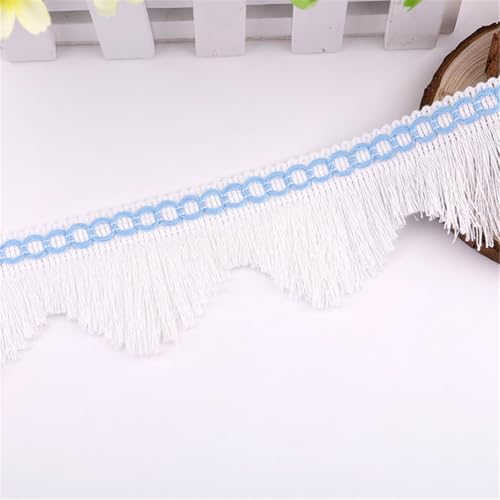 3 Yards Fransenborte - 5 cm Fransenband Lace Ribbon Textilborte DIY Spitzenborte Quastenborte StoffbordüRe Dekoborte Vintage Quasten Trim Quastenband Stoffband zum Nähen (Weiß + Blau) von TKSJROL