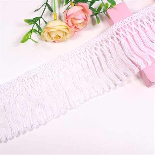 3 Yards Fransenborte - 6 cm Fransenband Textilborte DIY Spitzenborte Quastenborte StoffbordüRe Dekoborte Lace Ribbon Vintage Quastenband Stoffband Quasten Trim zum Nähen und Dekorieren (Weiß) von TKSJROL