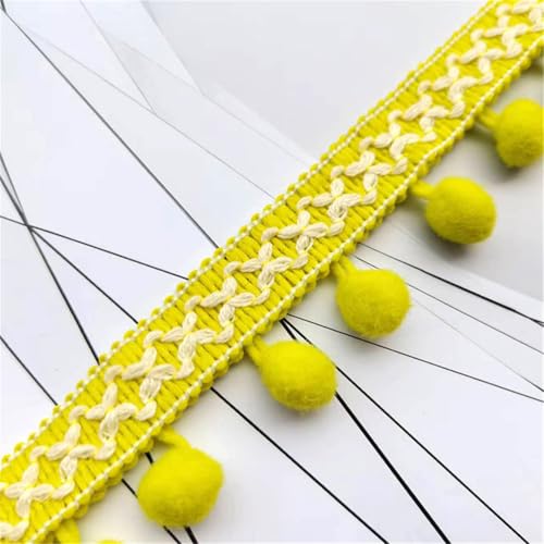 3 Yards Pompon-Borte - Pompoms Bänder zum Nähen, Quaste Trim Band Bommelborte Pomponband Fransenborte Dekoborte Mit Bommeln Bälle Zierband Für Kleidung Vorhang Kissen DIY (Zitronengelb) von TKSJROL