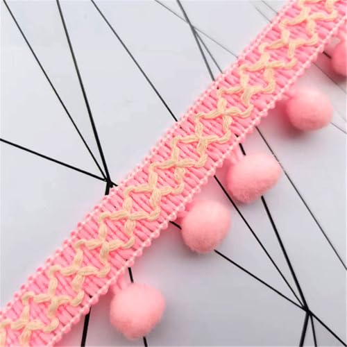 3 Yards Pompon-Borte - Pompoms Bänder zum Nähen, Quaste Trim Band Bommelborte Pomponband Fransenborte Dekoborte Mit Bommeln Bälle Zierband Für Zuhause Vorhang Kissen Kleidung DIY (Antikrosa) von TKSJROL