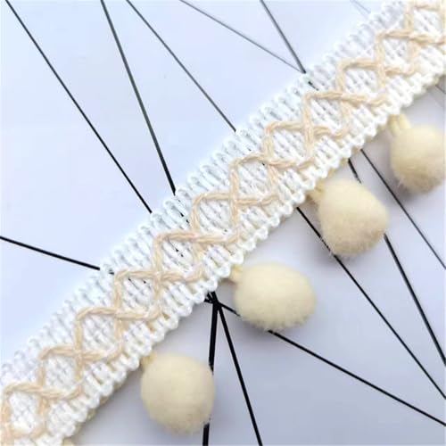 3 Yards Pompon-Borte - Pompoms Bänder zum Nähen, Quaste Trim Band Bommelborte Pomponband Fransenborte Dekoborte Mit Bommeln Bälle Zierband Für Zuhause Vorhang Kissen Kleidung DIY (Beige) von TKSJROL