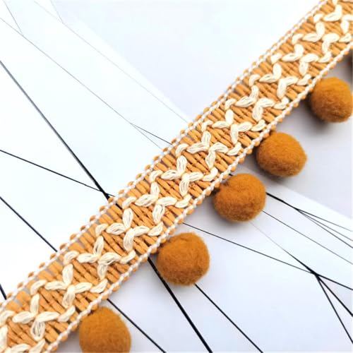3 Yards Pompon-Borte - Pompoms Bänder zum Nähen, Quaste Trim Band Bommelborte Pomponband Fransenborte Dekoborte Mit Bommeln Bälle Zierband Für Zuhause Vorhang Kissen Kleidung DIY (Hellbraun) von TKSJROL