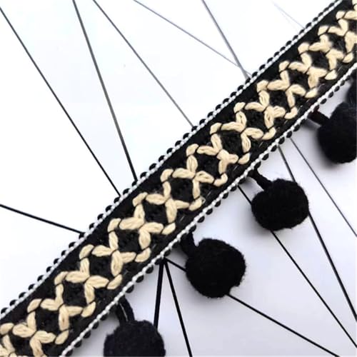 3 Yards Pompon-Borte - Pompoms Bänder zum Nähen, Quaste Trim Band Bommelborte Pomponband Fransenborte Dekoborte Mit Bommeln Bälle Zierband Für Zuhause Vorhang Kissen Kleidung DIY (Schwarz) von TKSJROL