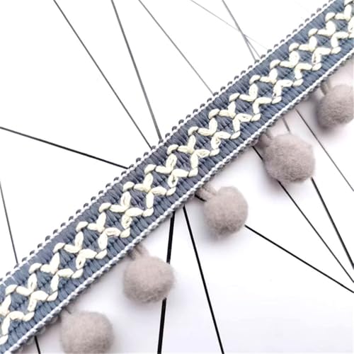 3 Yards Pompon-Borte - Pompoms Bänder zum Nähen, Quaste Trim Band Bommelborte Pomponband Fransenborte Dekoborte Mit Bommeln Bälle Zierband Für Zuhause Vorhang Kissen Kleidung DIY (Weichgrau) von TKSJROL