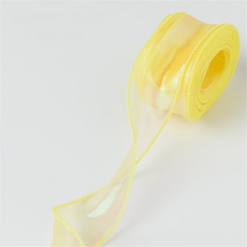 30 Yard Chiffonband 4 cm breit – Seidenband, Satinband, Organzaband, Tüllband, Geschenk Band, Dekoband, Schleifenband, Ribbon, Bandset für DIY, Scrapbooking, Basteln & Dekoration (Traumgelb) von TKSJROL