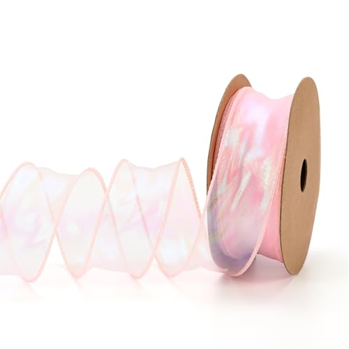 30 Yard Chiffonband 4cm – Hochzeit Antennenband, Satinband, glänzendes Seidenband, Schleifenband, Organzaband, Geschenkverpackung Band, Tüllband für Hochzeit & Deko (Irisierendes Rosa) von TKSJROL