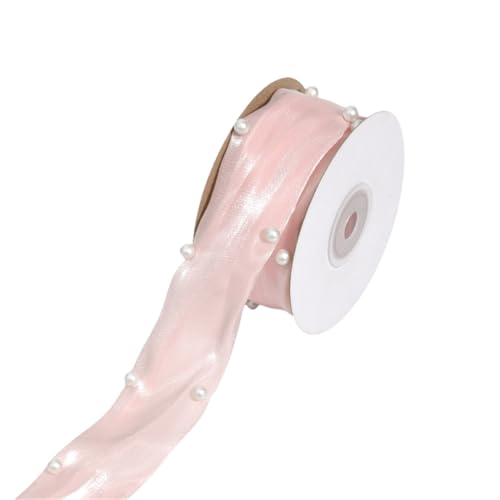 30 Yard Transparentes Seidenband mit Perlenverzierung, vielseitig als Dekoband, Schleifenband, Kuchenband und Geschenkverpackung für stilvolle Hochzeitsfeiern und Brautdekorationen. (Rosa) von TKSJROL