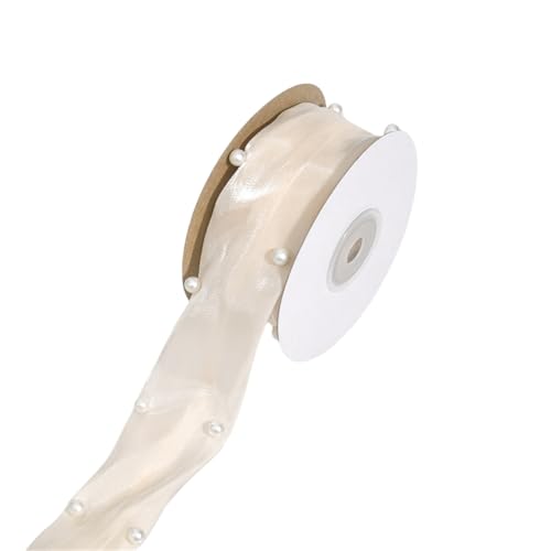30 Yard Transparentes Seidenband mit Perlenverzierung - vielseitig als Schleifenband, Kuchenband und Geschenkverpackung, Dekoband für Hochzeitsfeiern und Brautdekorationen. (Champagner) von TKSJROL