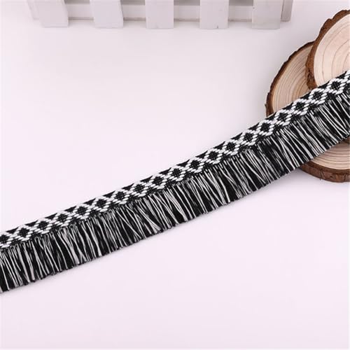 30 Yards Fransenborte - 34 mm Fransenband StoffbordüRe DIY Spitzenborte Quastenborte Dekoborte Lace Ribbon Textilborte Vintage Quastenband Quasten Trim Stoffband zum Nähen (Schwarz + Weiß) von TKSJROL